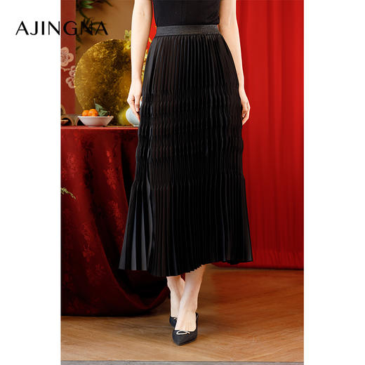 【商场同款】阿菁娜2024春夏新款简约设计感百搭压褶半身裙A29C113056 商品图1