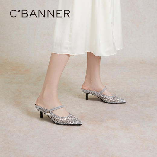 千百度尖头高跟拖鞋夏季后空时装半凉一字拖A24262089 商品图4