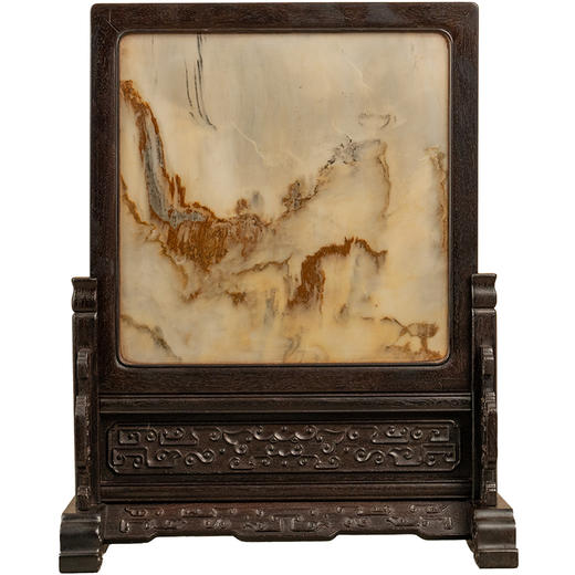 二十世纪 紫檀镶云石云纹插屏 商品图5