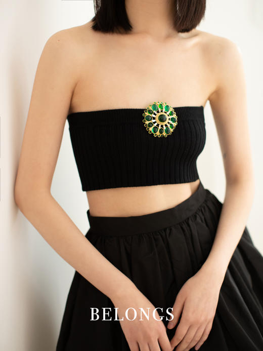 订购6个月到｜Gripoix Paris-Vintage-Fan 复古 琉璃 胸针（绿色）［法国设计师］ 商品图2