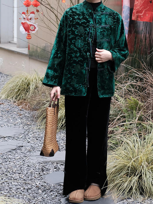 盛唐牡丹 |绿色漳绒八宝葫芦纹外套 商品图2