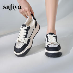 Safiya/索菲娅2024春季网面透气厚底黑白熊猫运动休闲板鞋 SF41112425