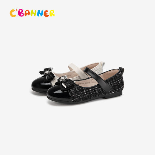 千百度童鞋女春季拼色蝴蝶结一字带平底单鞋舒适软皮鞋A24127102 商品图1