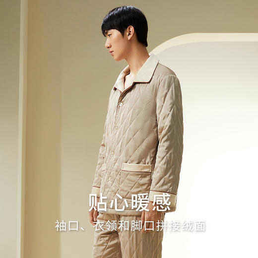 【暖暖家居服】金三塔桑蚕丝丝绵保暖衣裤套装男复古可外穿新品睡衣  YSMDD202 商品图1