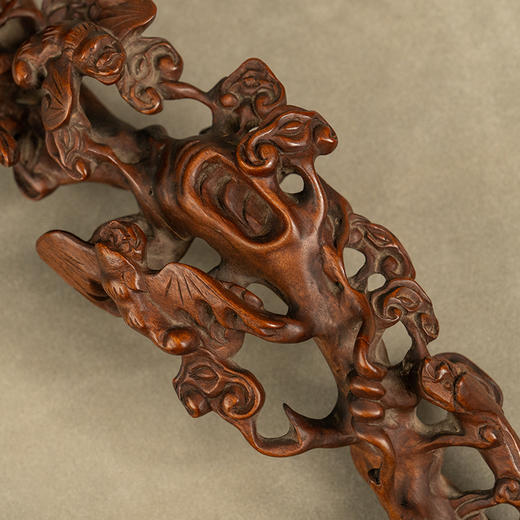 清 黄杨木透雕蝙蝠灵芝如意 商品图3