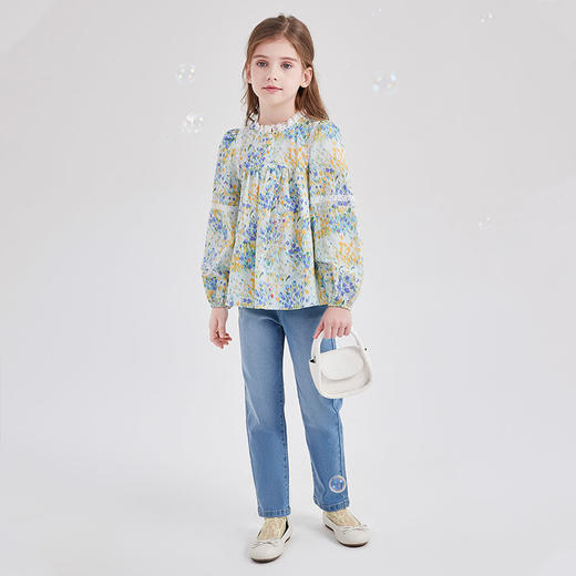 笛莎Deesha 童装女童衬衫2024春季新款长袖花版衬衫 商品图2
