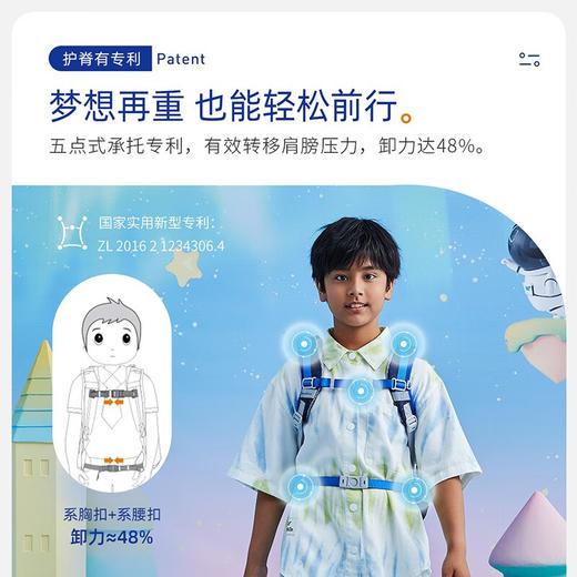 【护童】B座8F | 梦乐（MoonRock）2023新款儿童护脊书包小学生一二三年级男女轻便透气减负双肩背包 浅紫色-梦幻美人猫 商品图3