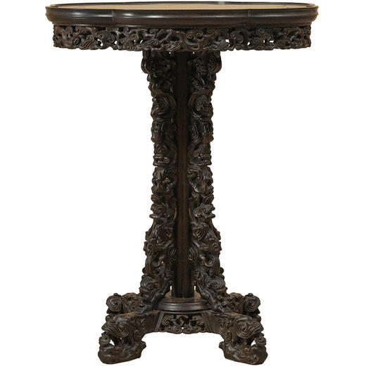 清 红木透雕灵芝纹起拦水线花口圆台桌 商品图5