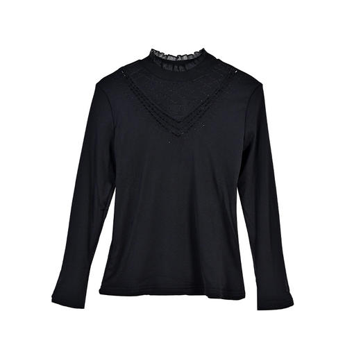 雀说 洋气蕾丝黑色打底衫女春秋网纱T恤内搭上衣4ZF-012915 商品图4