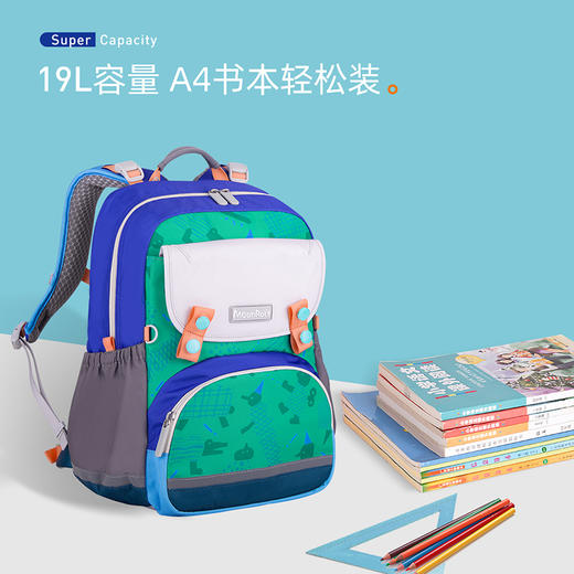 【护童】B座8F | 梦乐（MoonRock）小学生书包护脊减负安全荧光警示一二到三年级男女儿童减重双肩包 岛屿蓝色系SP101P-2210 商品图5
