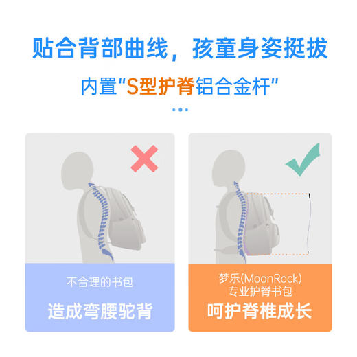 【护童】B座8F | 梦乐（MoonRock）书包小学生儿童护脊减负轻便双肩背包反光防泼水3-6年级男孩蓝色 商品图3