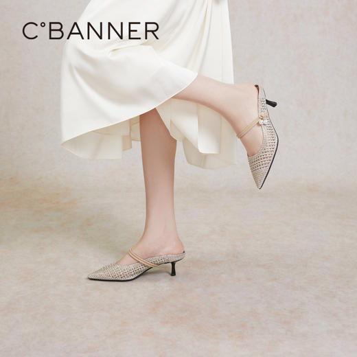 千百度尖头高跟拖鞋夏季后空时装半凉一字拖A24262089 商品图2