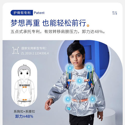【护童】B座8F | 梦乐（MoonRock）小学生书包护脊减负安全荧光警示一二到三年级男女儿童减重双肩包 岛屿蓝色系SP101P-2210 商品图2
