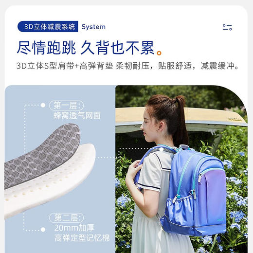 【护童】B座8F | 梦乐（MoonRock）书包初高中生4-9年级大容量透气可调节护脊减负双肩背包开学礼物 紫色 商品图4