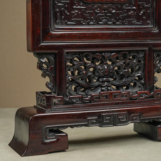 清 红木嵌玉雕清供图吉祥如意插屏 商品图3