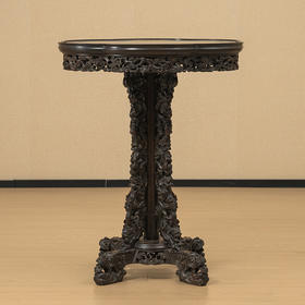 清 红木透雕灵芝纹起拦水线花口圆台桌