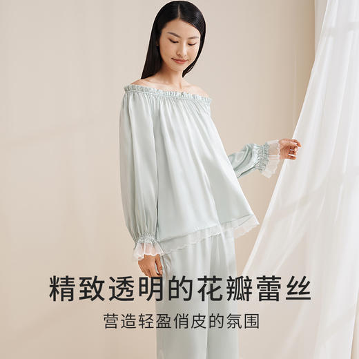 【圆领/一字肩】真丝睡衣女100%桑蚕丝蕾丝边可外穿衣裤套金三塔  YSFEA209 商品图1