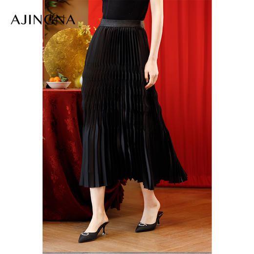 【商场同款】阿菁娜2024春夏新款简约设计感百搭压褶半身裙A29C113056 商品图2