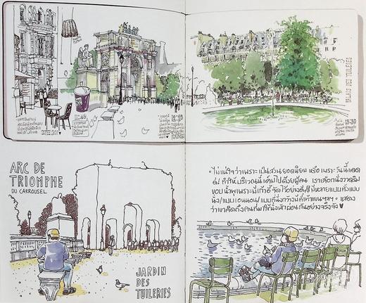 预售 【中商原版】Sasi的欧洲旅行手帐书:巴黎 泰文版 进口艺术 Sasi's Sketch Book 34 Days in Europe: PARIS 旅游手记手绘绘本 商品图6