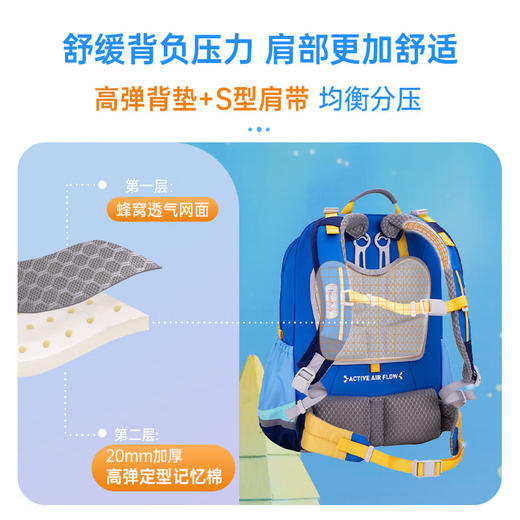 【护童】B座8F | 梦乐书包小学生儿童护脊减负背包轻便3-6年级男孩 蓝色 商品图2