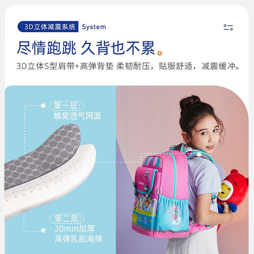 【护童】B座8F | 梦乐（MoonRock）书包轻便减负安全反光一二三年级小学生男女儿童背包 SS100P 粉红色（夹娃娃） 商品图5