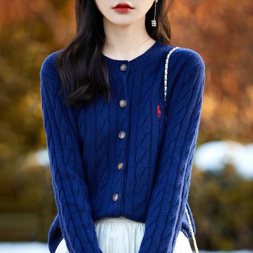 丁摩 经典小马刺绣麻花毛衣开衫纯羊毛衫NS-2021 商品图1