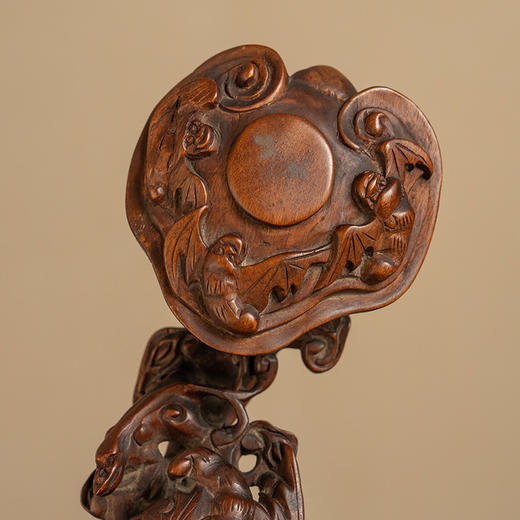 清 黄杨木透雕蝙蝠灵芝如意 商品图2