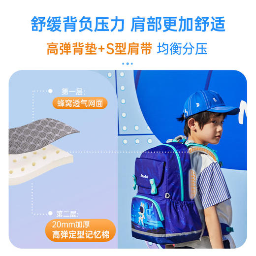 【护童】B座8F | 梦乐（MoonRock）书包小学生儿童护脊减负轻便双肩背包反光防泼水3-6年级男孩蓝色 商品图0