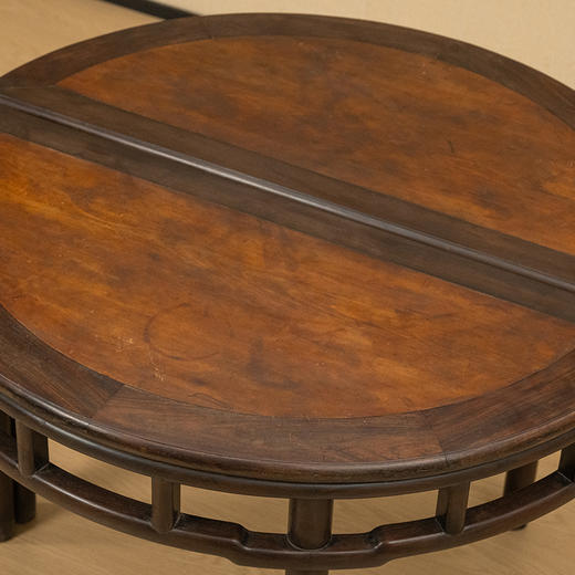清 红木镶楠木面圆包圆罗锅枨矮栳月牙桌（一对） 商品图2