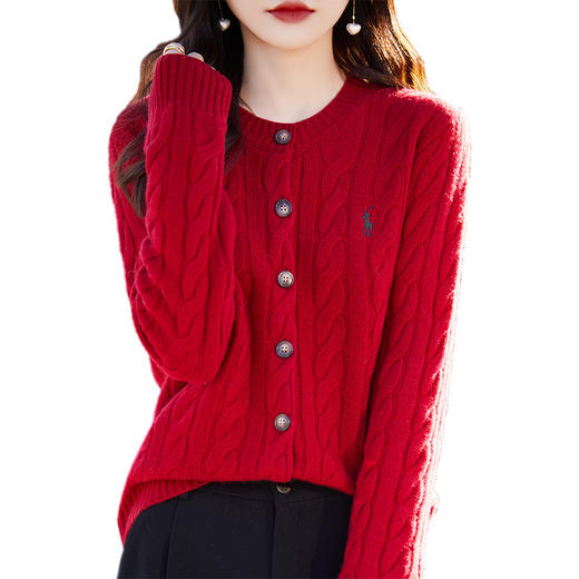 丁摩 经典小马刺绣麻花毛衣开衫纯羊毛衫NS-2021 商品图4