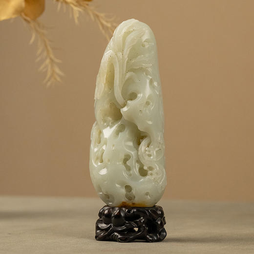 和田玉籽料雕太湖石蕉叶观音山子摆件 商品图1