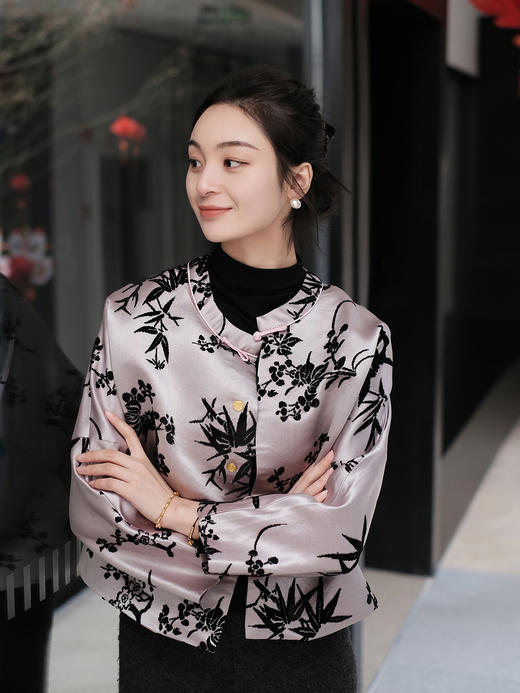 微瑕秒杀| 盛唐牡丹 |胭脂雪真丝漳绒圆领外套[特价品]](特殊商品不退不换) 商品图2