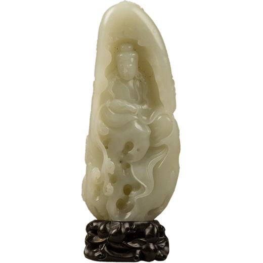 和田玉籽料雕太湖石蕉叶观音山子摆件 商品图5