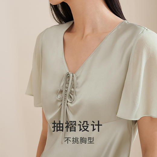 金三塔真丝睡裙女100%桑蚕丝抽褶优雅短袖睡衣时尚可外穿家居服  YSFEA312 商品图1