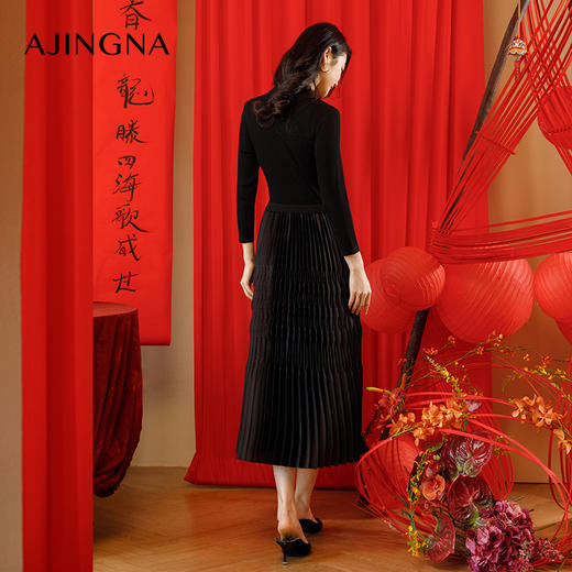 【商场同款】阿菁娜春夏新款针织梭织拼接收腰压褶连衣裙A29C112109 商品图3