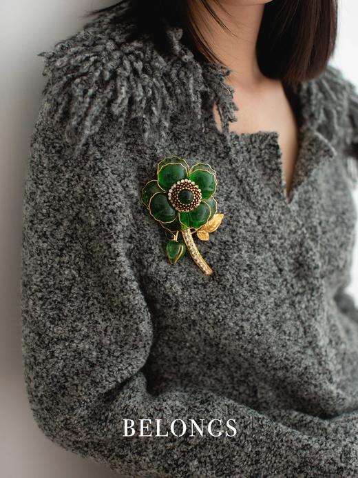 订购6个月到｜Gripoix Paris-Pop Glamour Statement-绿色 花朵 琉璃 胸针［法国设计师］ 商品图2