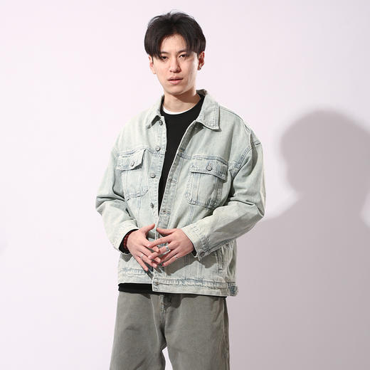 DRONKOO 2024 翻领前盖袋双分割结构浅色牛仔中厚夹克 商品图1