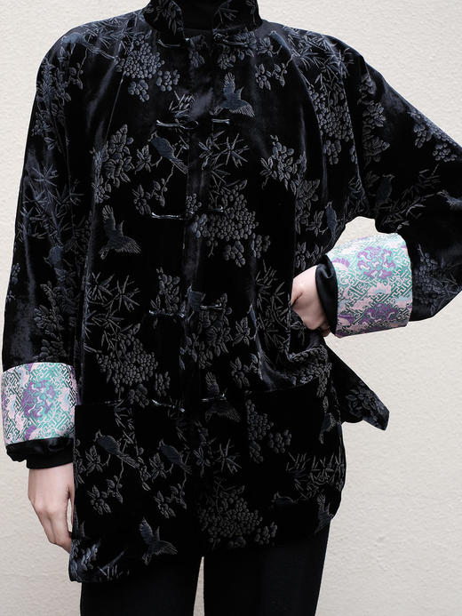 盛唐牡丹 |黑色丝绒小鸟挽袖外套 商品图1