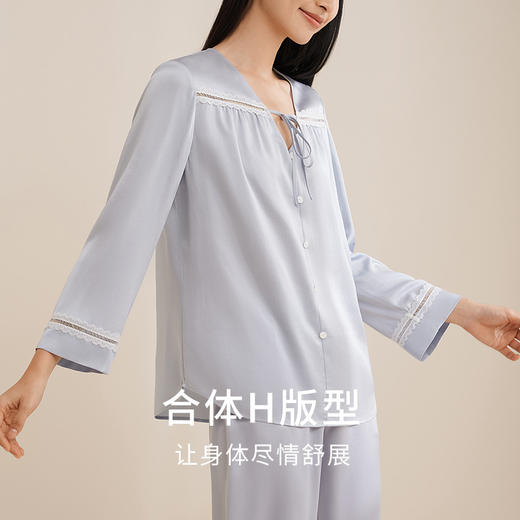 金三塔真丝睡衣女100%桑蚕丝蕾丝拼接宽松舒适长袖家居服衣裤套  YSFEA208 商品图3