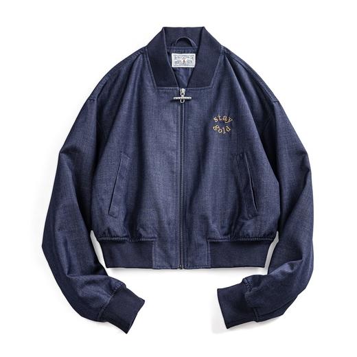 马登女装机车辣妹深色蓝外套高腰棒球夹克飞行员修身短款工装牛仔 商品图5