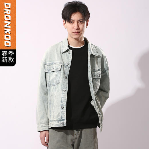 DRONKOO 2024 翻领前盖袋双分割结构浅色牛仔中厚夹克 商品图0