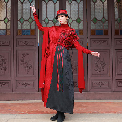 龙旗拼撞无袖连衣裙 |杨丽萍老师同款 |现货加急发 商品图4