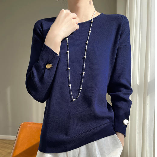 纤束马安迪绒带扣圆领7分袖 J-553 商品图4