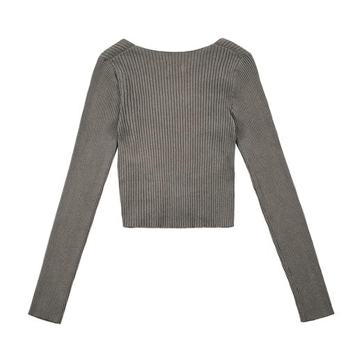 马登美式复古v领坑条针织衫显瘦内搭打底秋冬短款修身女上衣女 商品图11