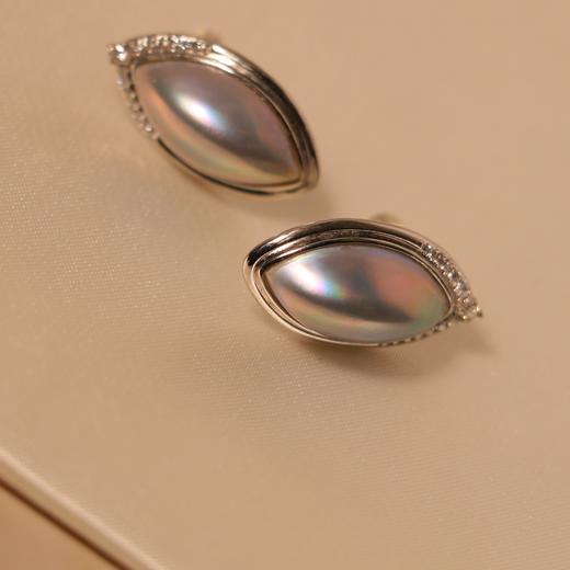 甄珠贝 厚金包边马贝耳钉 罕见星空蓝 18k白+钻石 绝美珠光 商品图1