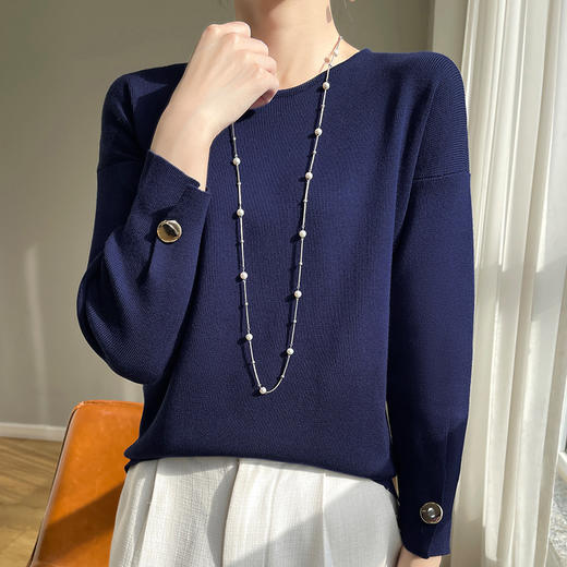 纤束马安迪绒带扣圆领7分袖 J-553 商品图3