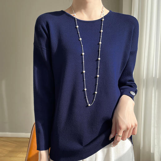 纤束马安迪绒带扣圆领7分袖 J-553 商品图2