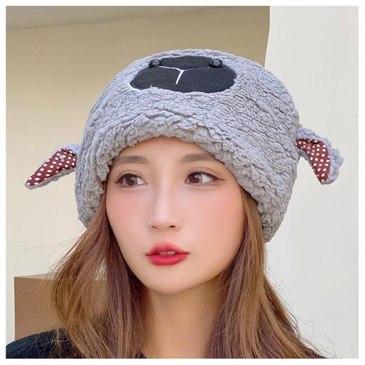 冬季日系卡通甜美可爱耳朵帽子女小绵羊毛绒加厚帽抖音代发套头帽 商品图1