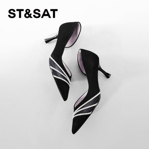 星期六气质尖头闪钻绒面细高跟SSC1114052 商品图4