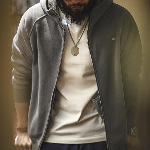 工装优选 美式休闲雪花灰连帽卫衣插肩袖加绒拉链运动开衫外套男秋 商品图4